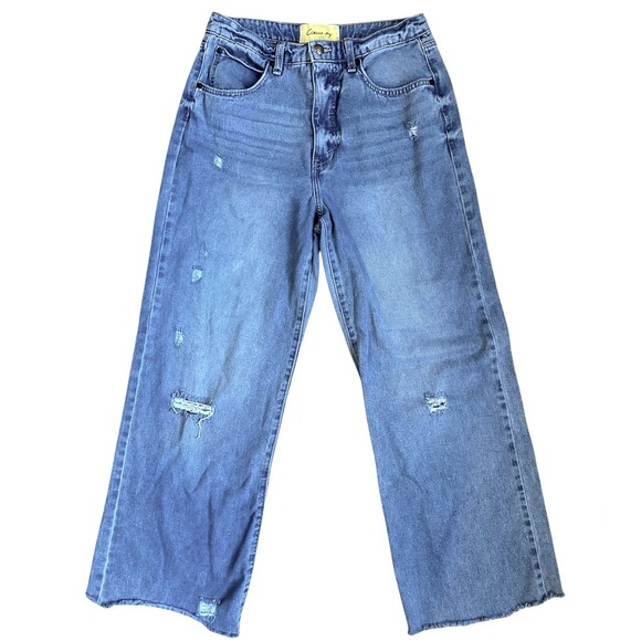Circus NY Distressed Wide Leg Jeans Sz 28 Frayed Hem Grunge Streetwear Vibe A146 - Picture 1 of 9